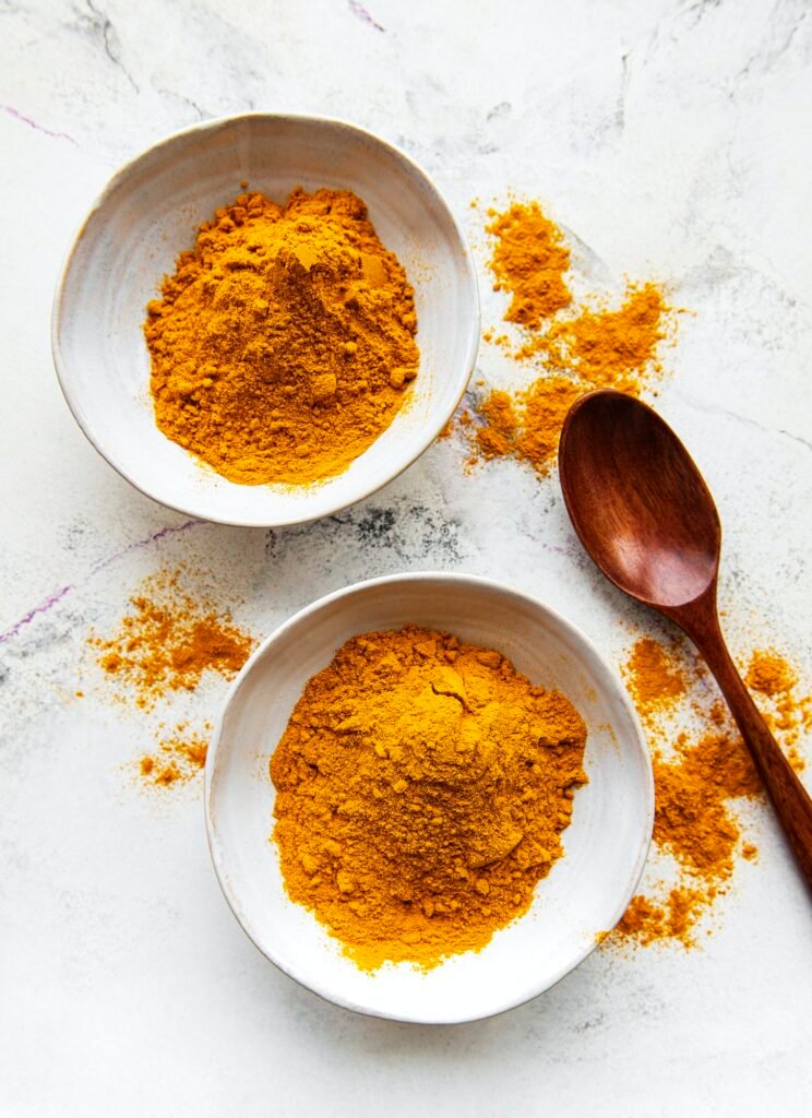 Bowls with turmeric powder